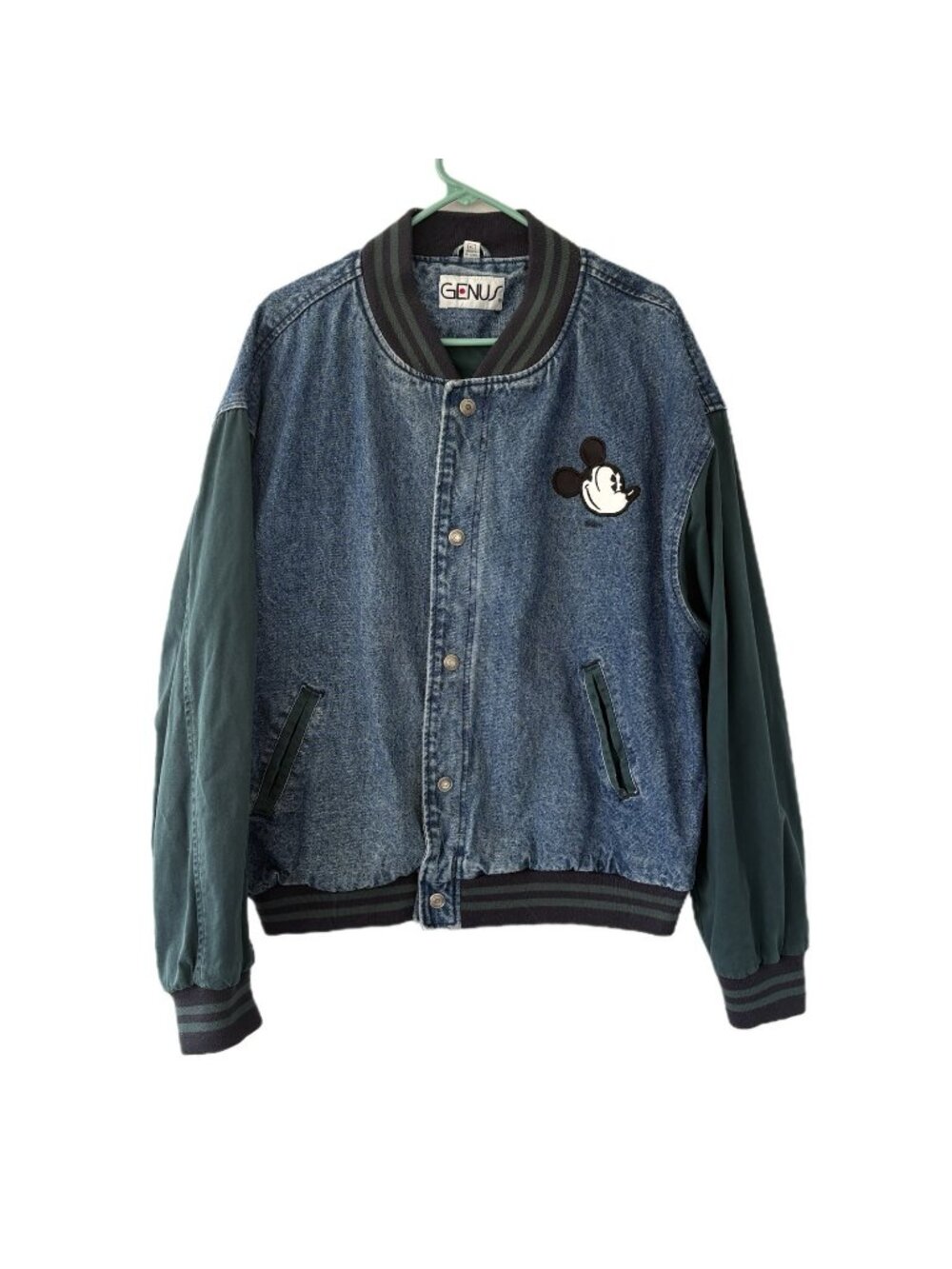 Vintage Genus Men’s XL Blue Denim Jean Jacket Mickey Mouse Varsity Disney 90s